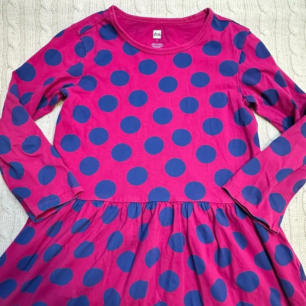 Polka Dot Tea Collection Swing Dress sz 7 Long Sleeve Dress